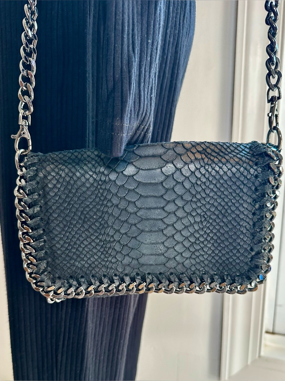 Italian Leather Python Embossed Chain Crossbody - Picture 8 of 9